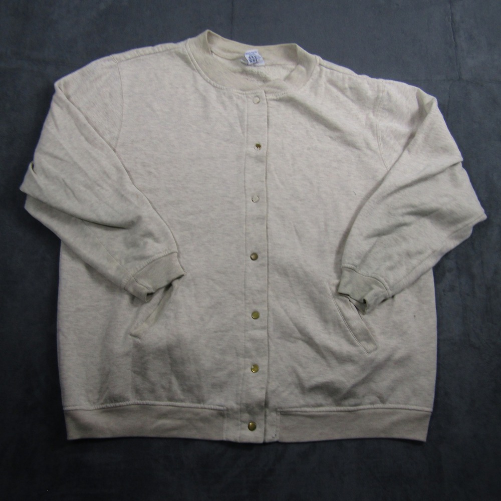 Blair Cardigan Sweatshirt Women XL Gray Snap Front Fleece Pockets Vintage